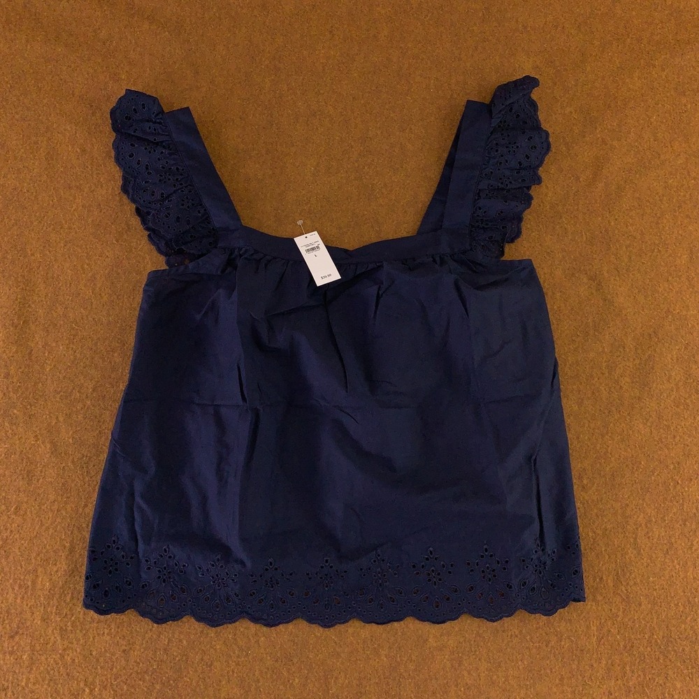 Gap Body Womens Size Large Navy Blue Poplin Eyelet Pajama Tank Top NWT